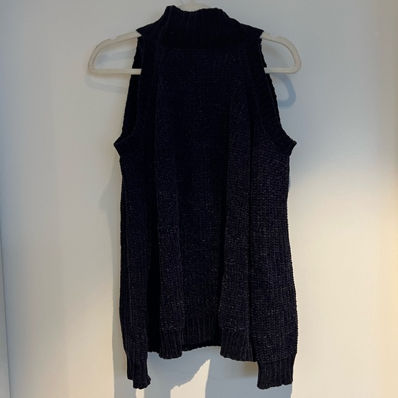 Design Lab Blue Velvet Knit Cold Shoulder Sweater - Picture 4 of 4